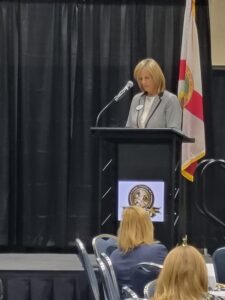 Charlotte County Economic Development Director Kay Tracy moderates the Workforce Roundtable on community and industry collaboration.