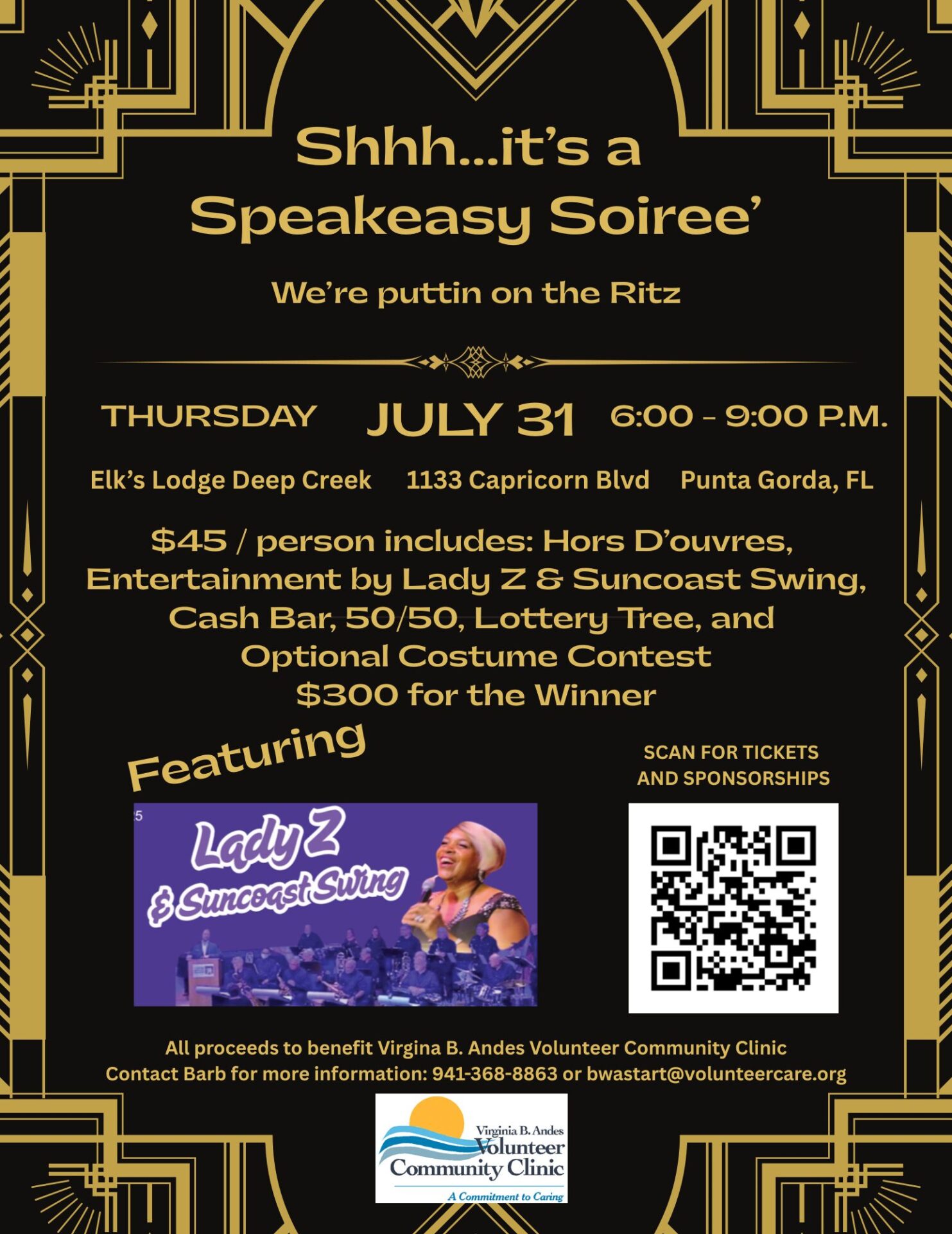 Speakeasy Soiree’ — taking place on Thursday, July 31st at the Elks Lodge in Deep Creek.