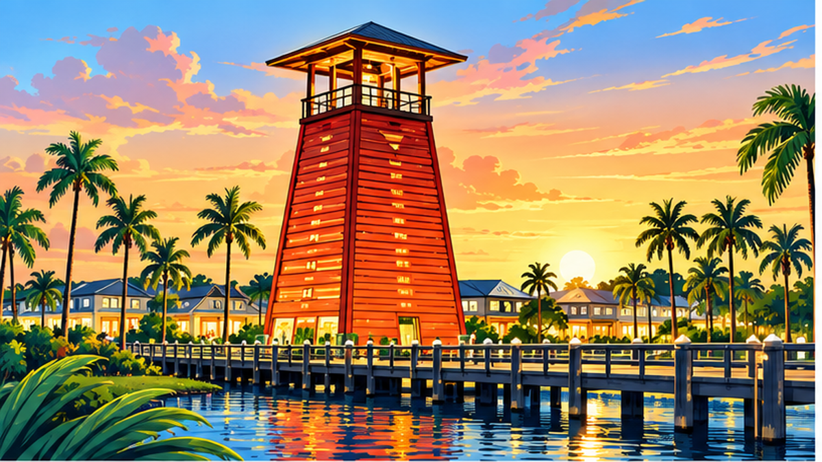 Illustrated Babcock Ranch waterfront scene